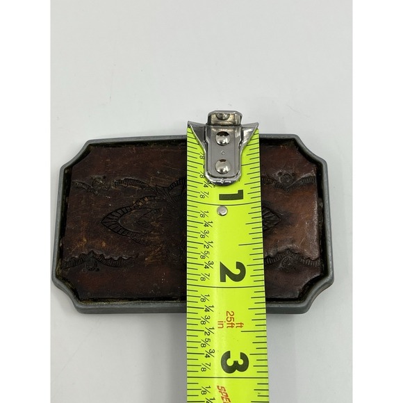 Vtg Solid Steel Buckle Tooled Leather Design 3.5" Distressed - Picture 6 of 6